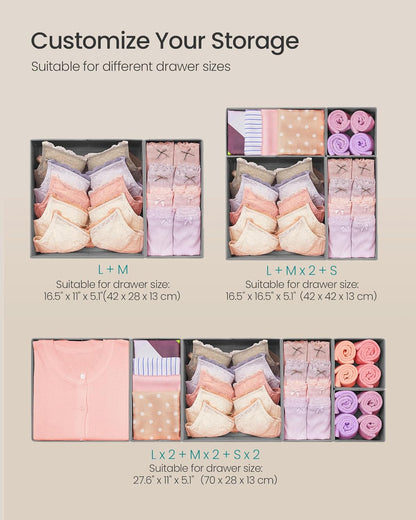 SONGMICS Drawer Organizers, Set of 12, Foldable Fabric Storage Boxes