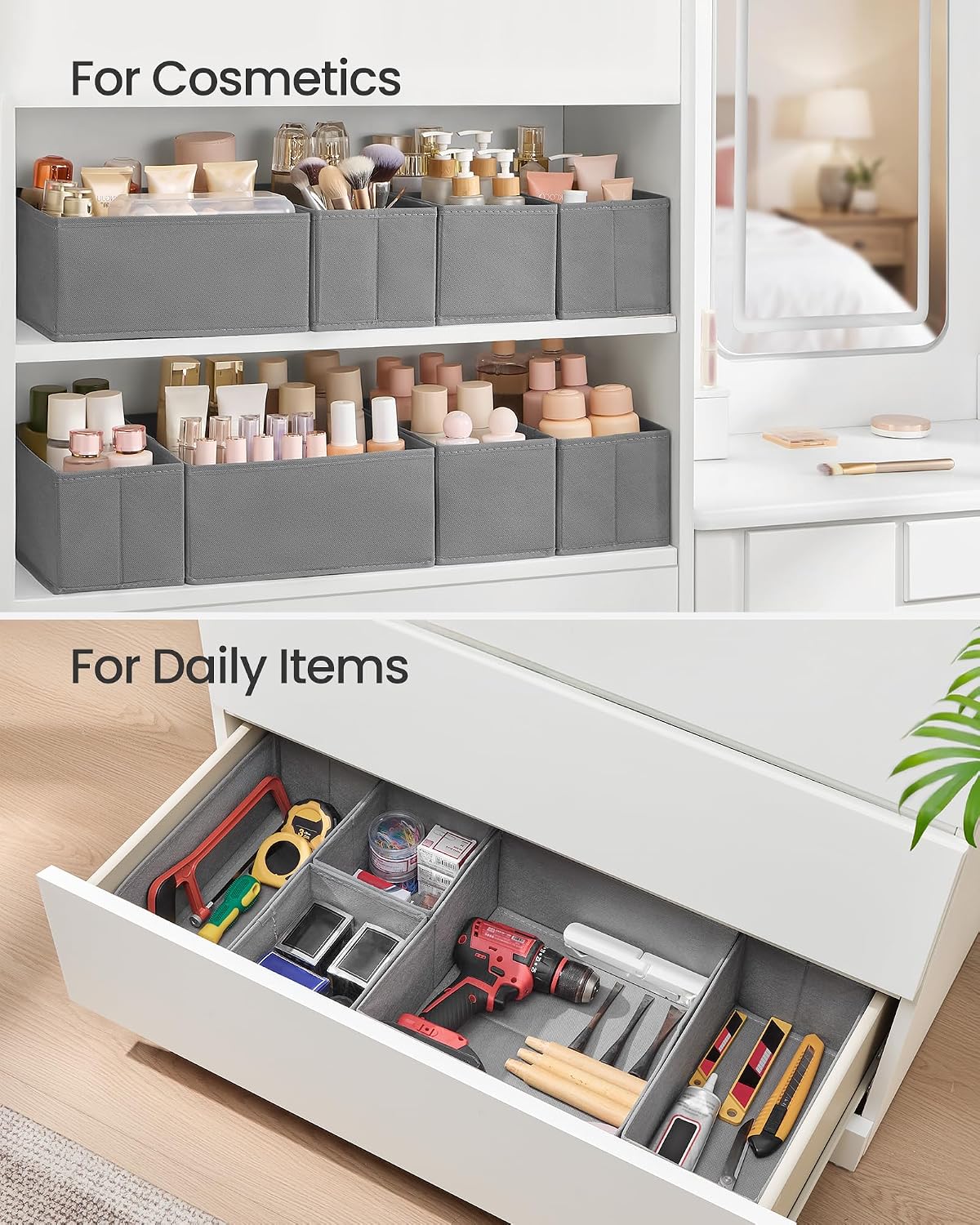 SONGMICS Drawer Organizers, Set of 12, Foldable Fabric Storage Boxes