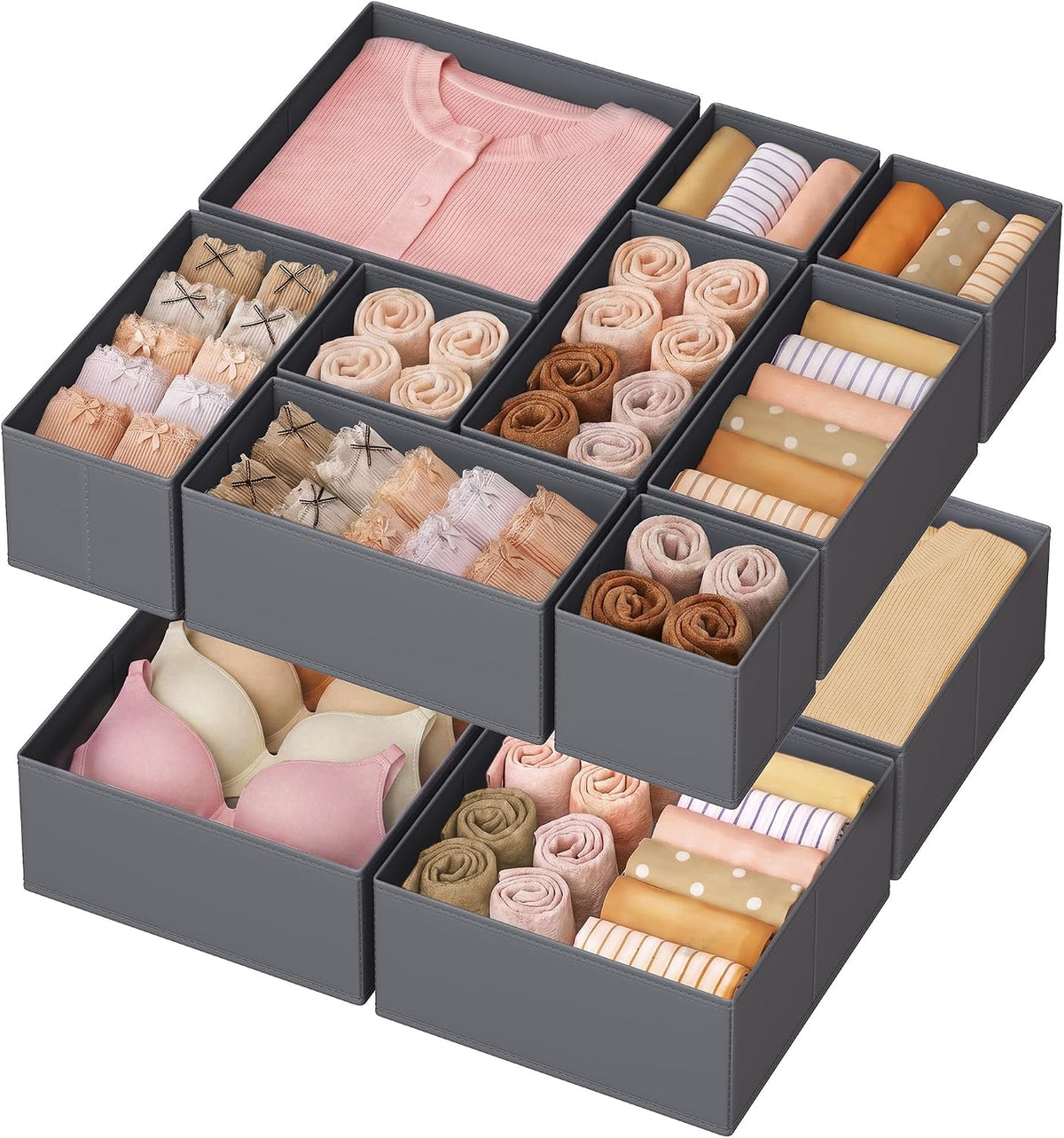 SONGMICS Drawer Organizers, Set of 12, Foldable Fabric Storage Boxes
