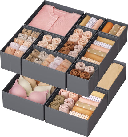 SONGMICS Drawer Organizers, Set of 12, Foldable Fabric Storage Boxes