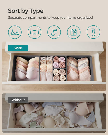 SONGMICS Drawer Organizers, Set of 12, Foldable Fabric Storage Boxes