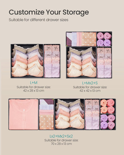 SONGMICS Drawer Organizers, Set of 12, Foldable Fabric Storage Boxes
