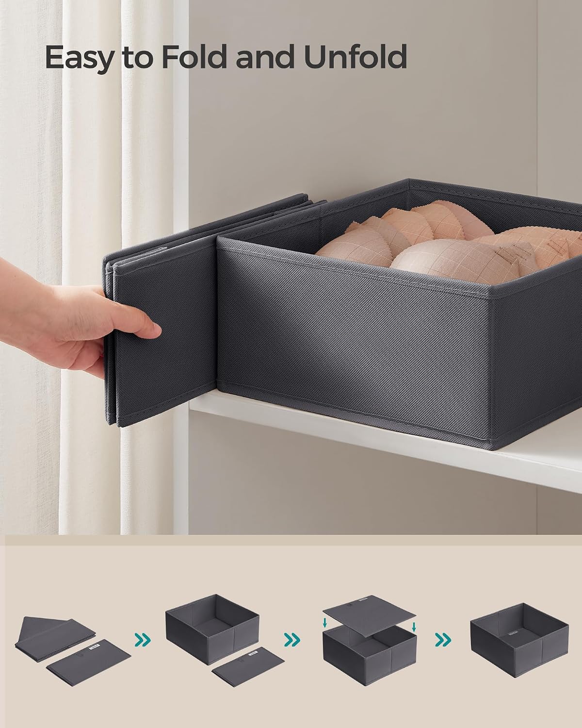 SONGMICS Drawer Organizers, Set of 12, Foldable Fabric Storage Boxes