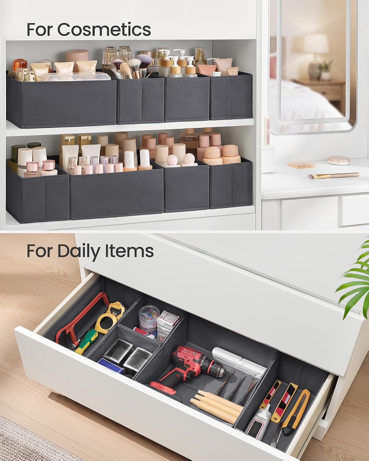 SONGMICS Drawer Organizers, Set of 12, Foldable Fabric Storage Boxes