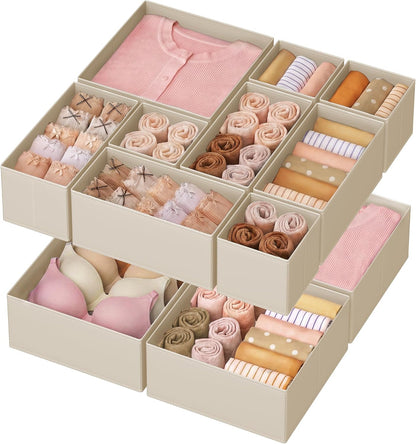 SONGMICS Drawer Organizers, Set of 12, Foldable Fabric Storage Boxes