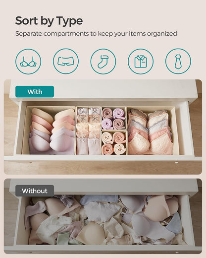 SONGMICS Drawer Organizers, Set of 12, Foldable Fabric Storage Boxes