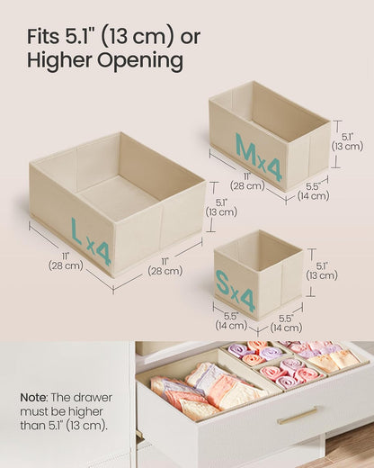 SONGMICS Drawer Organizers, Set of 12, Foldable Fabric Storage Boxes