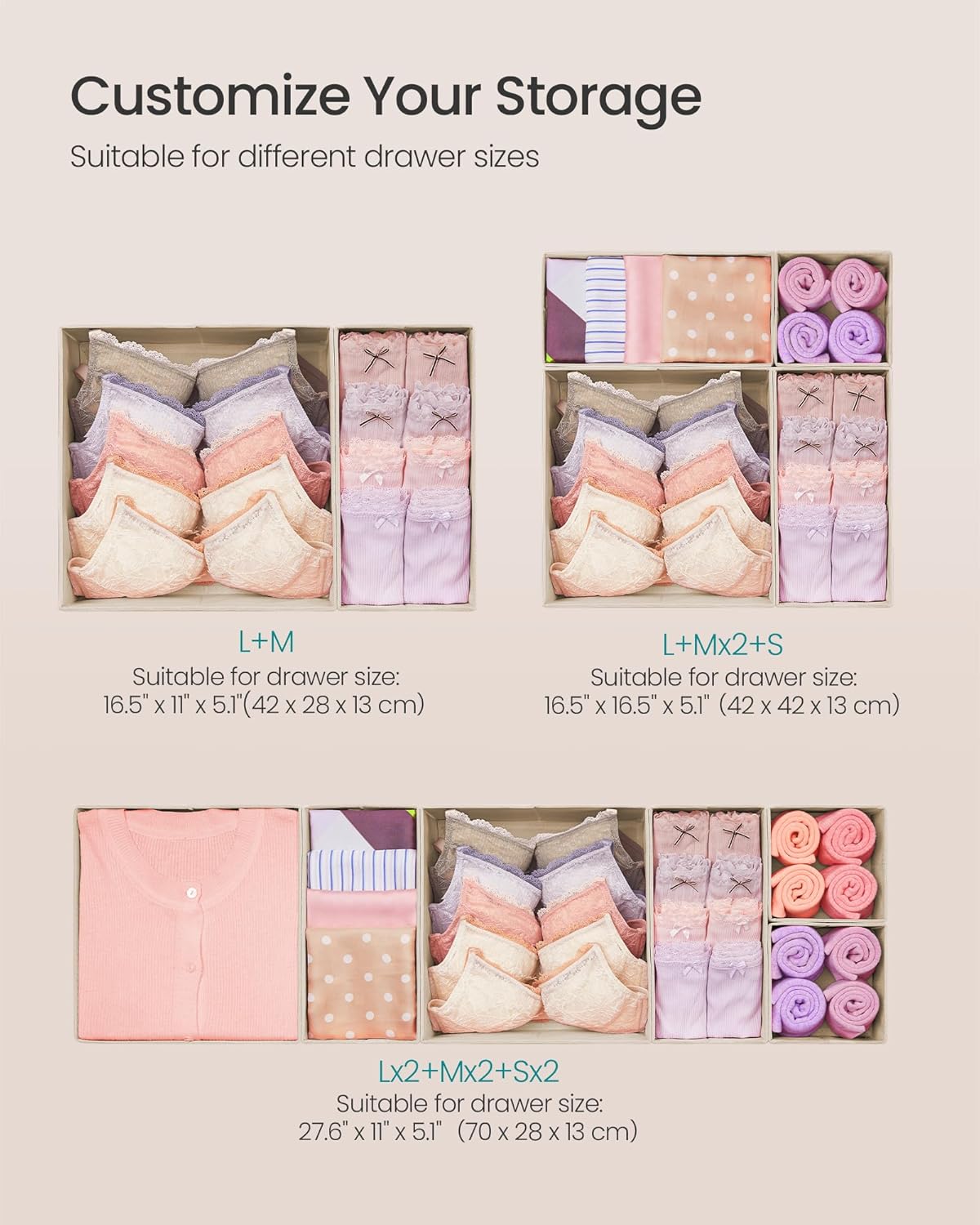 SONGMICS Drawer Organizers, Set of 12, Foldable Fabric Storage Boxes