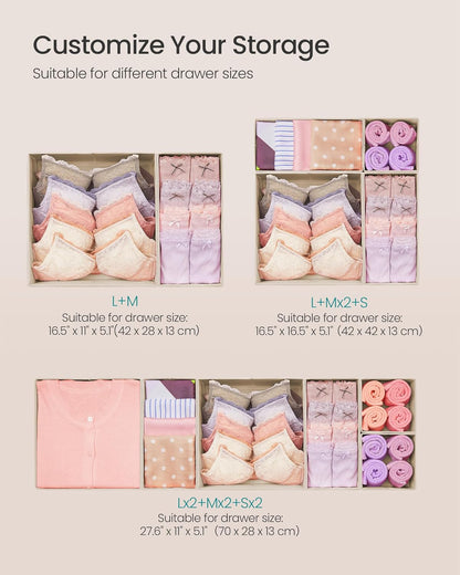 SONGMICS Drawer Organizers, Set of 12, Foldable Fabric Storage Boxes