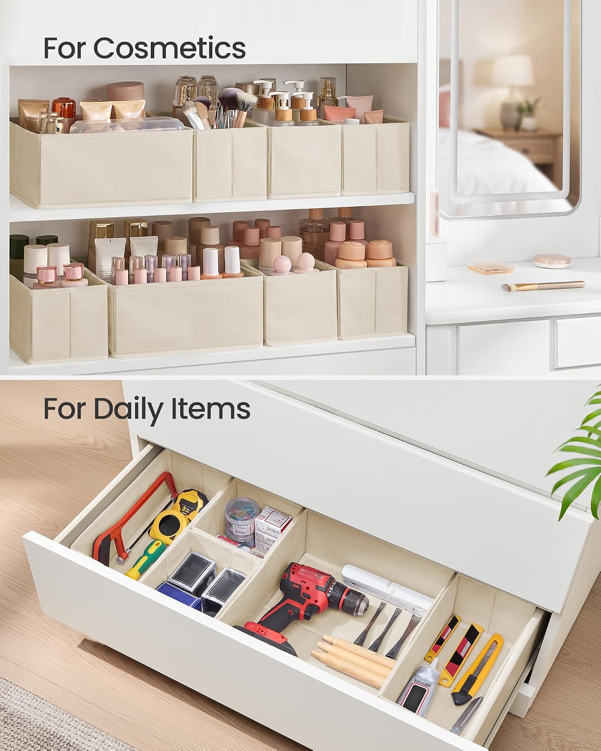 SONGMICS Drawer Organizers, Set of 12, Foldable Fabric Storage Boxes