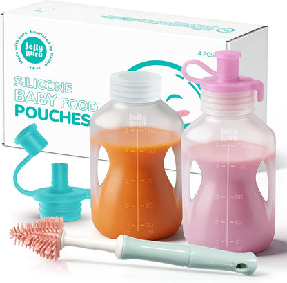 Silicone Reusable Baby Food Pouches, 5oz Squeeze Pouch, 2 Pack