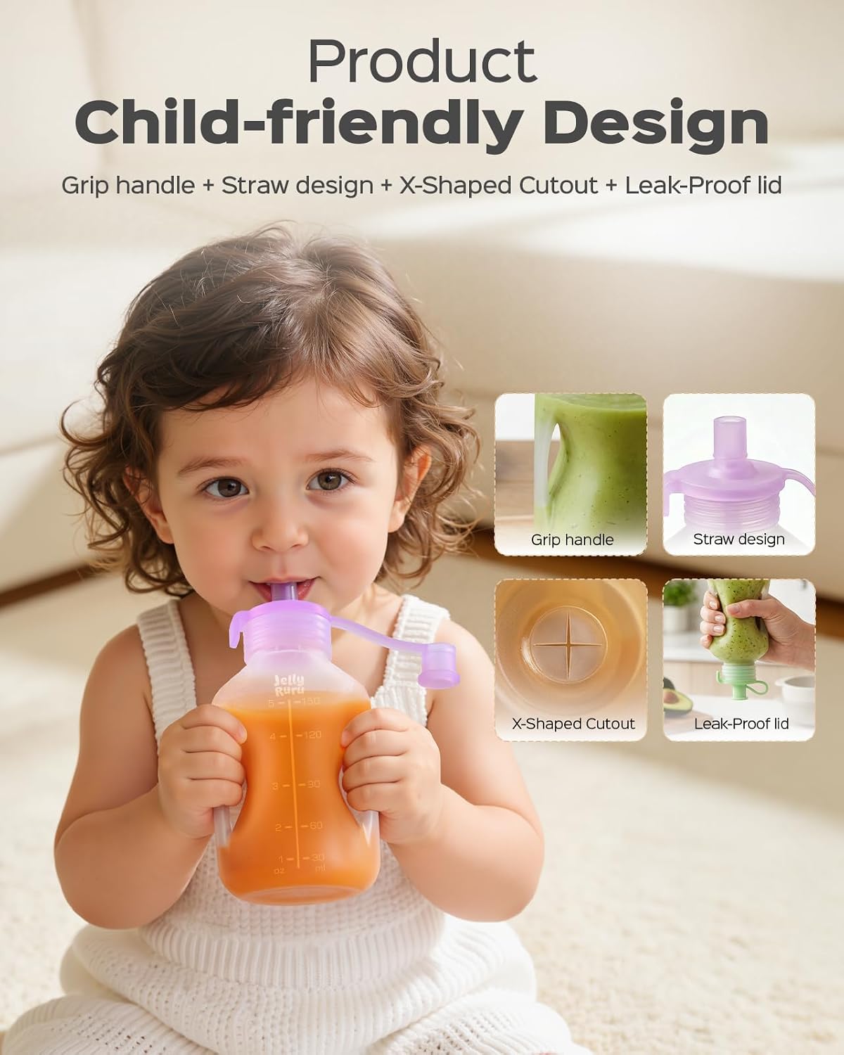 Silicone Reusable Baby Food Pouches, 5oz Squeeze Pouch, 2 Pack