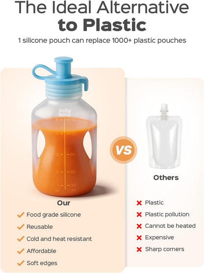 Silicone Reusable Baby Food Pouches, 5oz Squeeze Pouch, 2 Pack