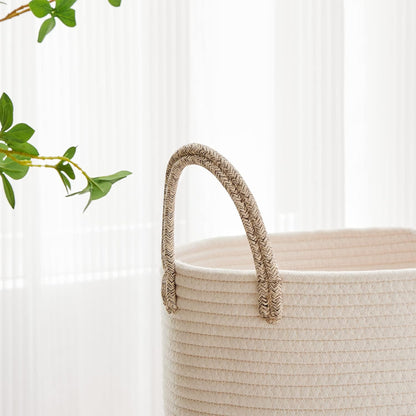 58L Tall Woven Laundry Basket Hamper, White Brown