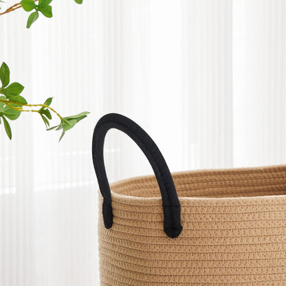 58L Tall Woven Laundry Basket Hamper, White Brown
