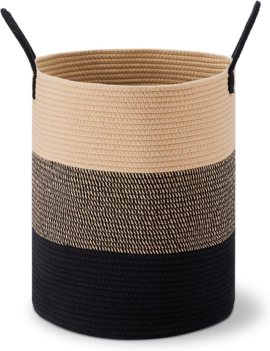 58L Tall Woven Laundry Basket Hamper, White Brown
