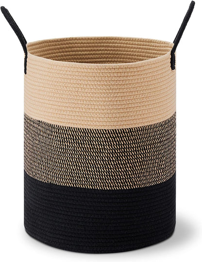 58L Tall Woven Laundry Basket Hamper, White Brown