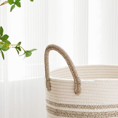 58L Tall Woven Laundry Basket Hamper, White Brown