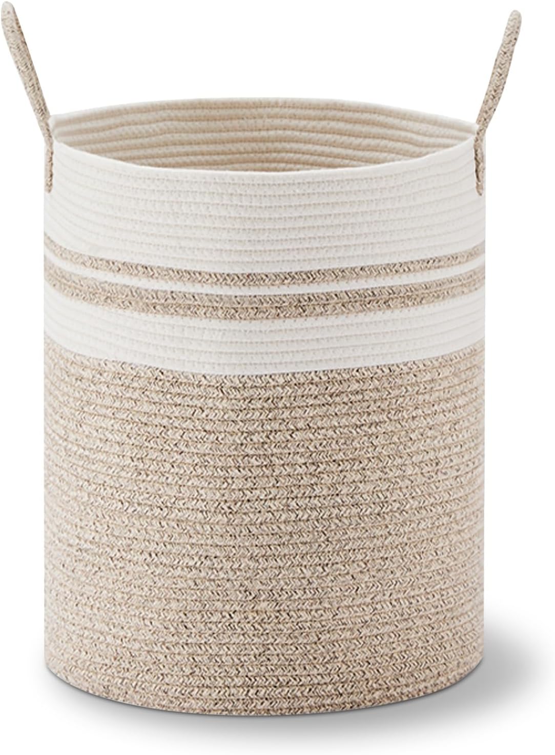 58L Tall Woven Laundry Basket Hamper, White Brown