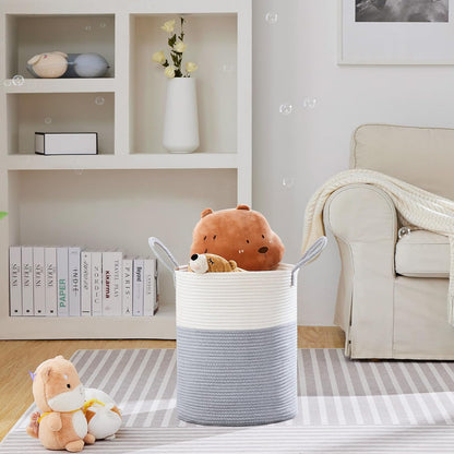 58L Tall Woven Laundry Basket Hamper, White Brown