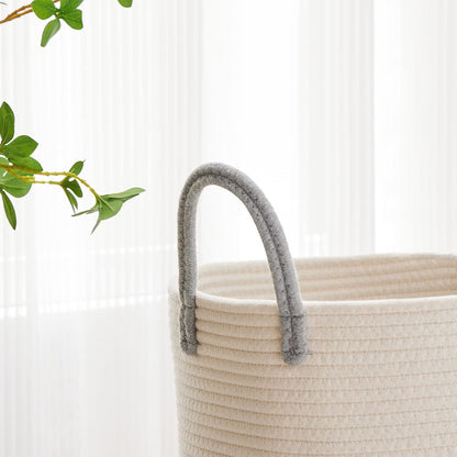 58L Tall Woven Laundry Basket Hamper, White Brown
