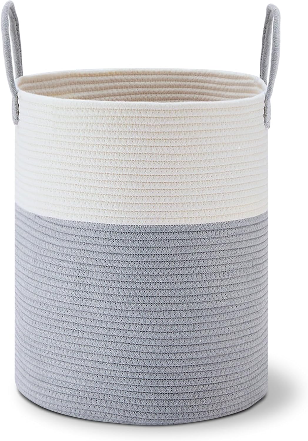 58L Tall Woven Laundry Basket Hamper, White Brown