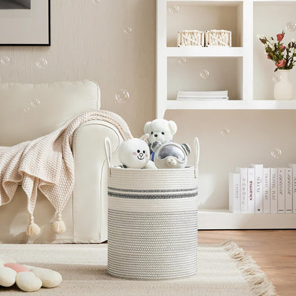 58L Tall Woven Laundry Basket Hamper, White Brown