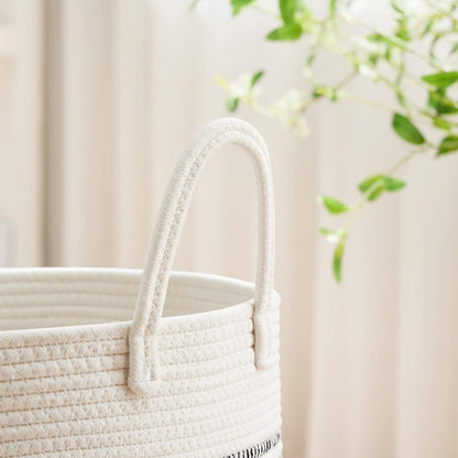 58L Tall Woven Laundry Basket Hamper, White Brown