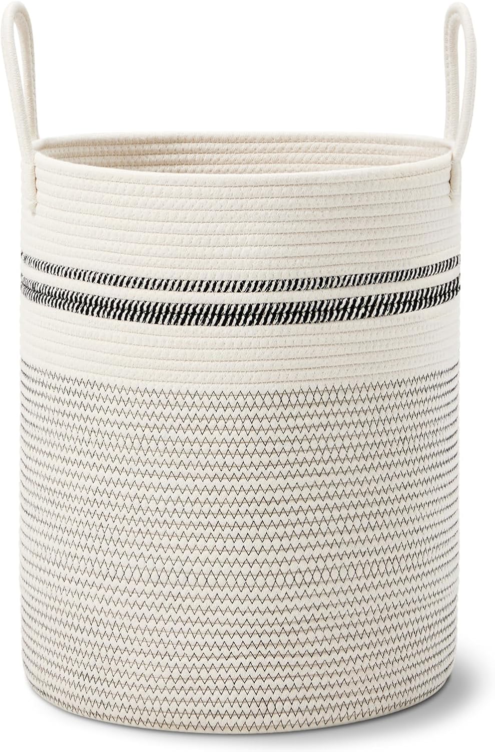 58L Tall Woven Laundry Basket Hamper, White Brown