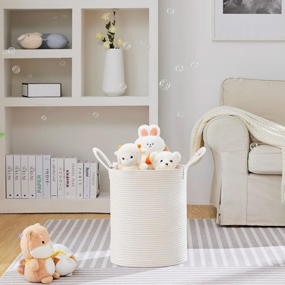 58L Tall Woven Laundry Basket Hamper, White Brown
