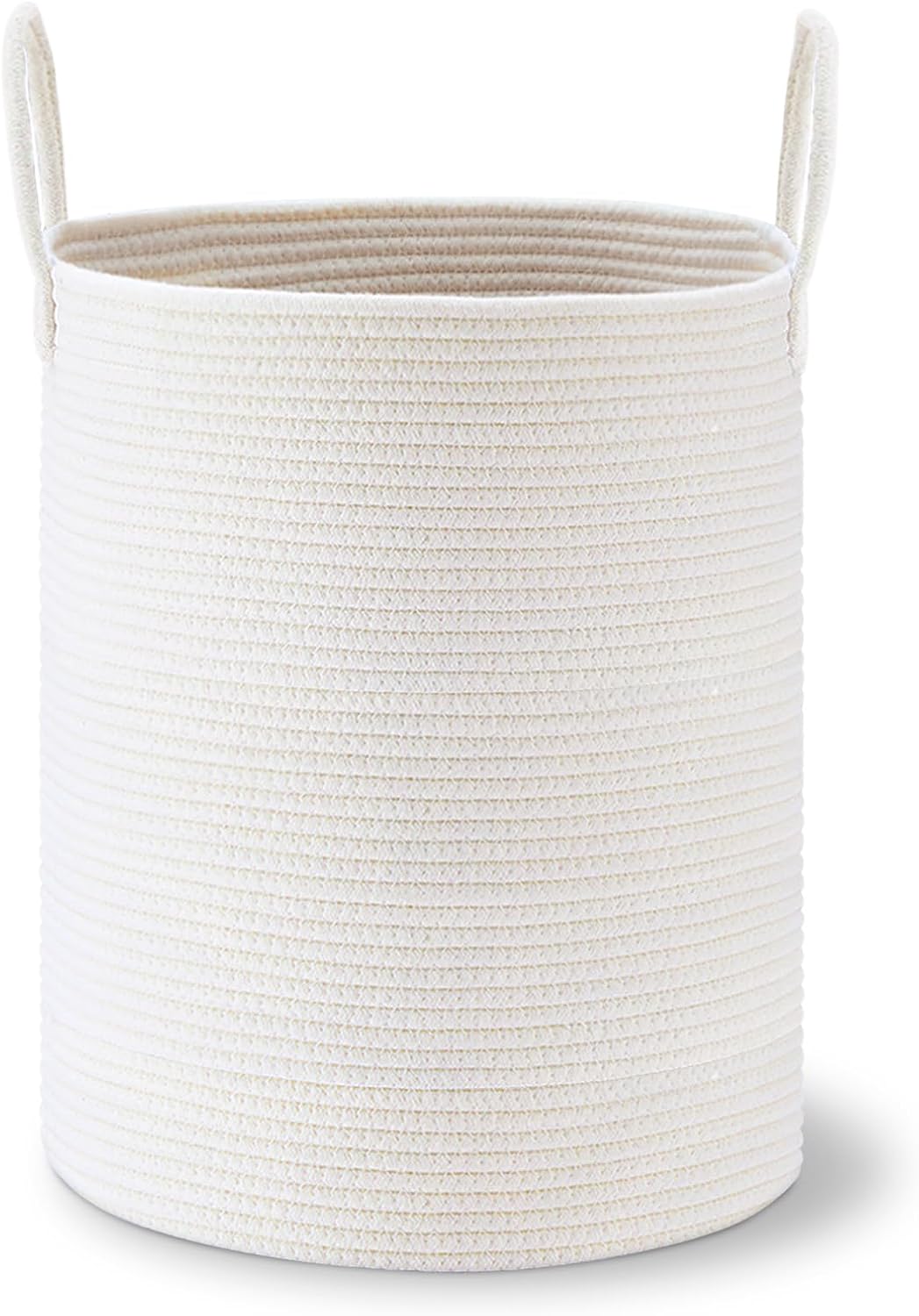 58L Tall Woven Laundry Basket Hamper, White Brown