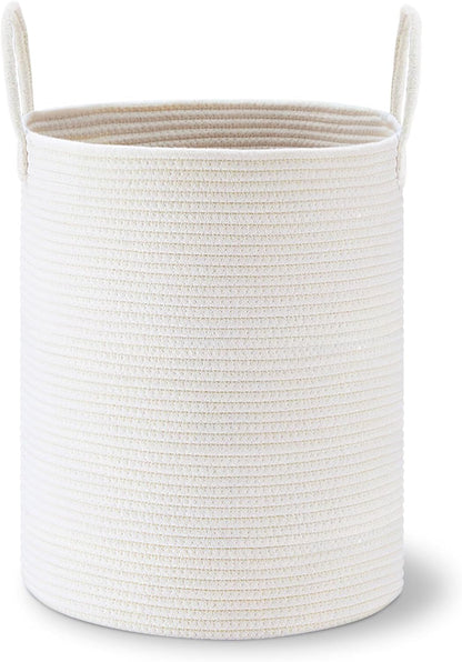 58L Tall Woven Laundry Basket Hamper, White Brown