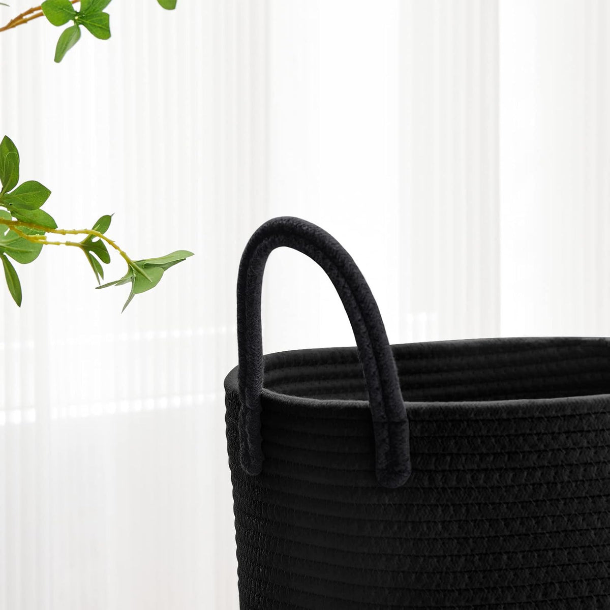 58L Tall Woven Laundry Basket Hamper, White Brown