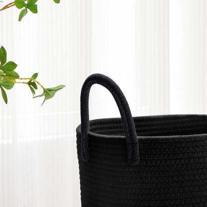 58L Tall Woven Laundry Basket Hamper, White Brown