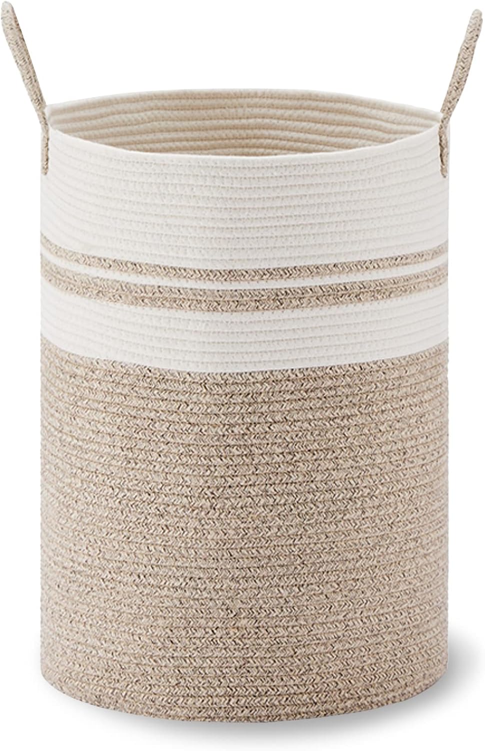 58L Tall Woven Laundry Basket Hamper, White Brown
