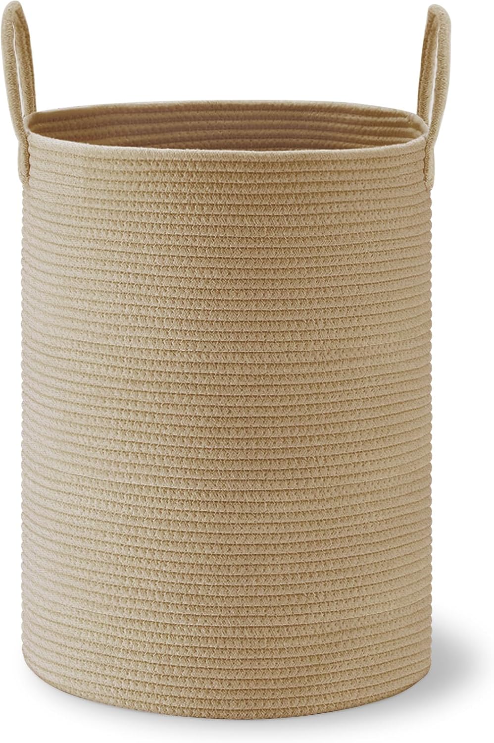 58L Tall Woven Laundry Basket Hamper, White Brown