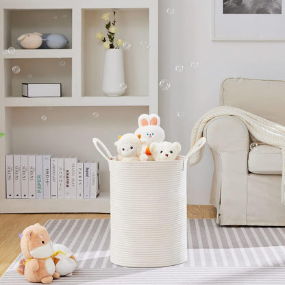 58L Tall Woven Laundry Basket Hamper, White Brown