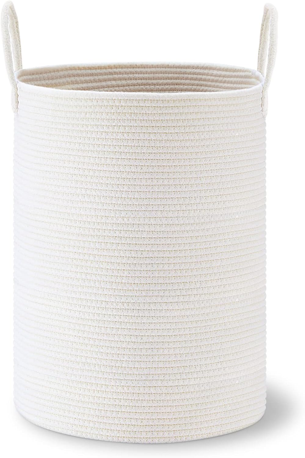 58L Tall Woven Laundry Basket Hamper, White Brown