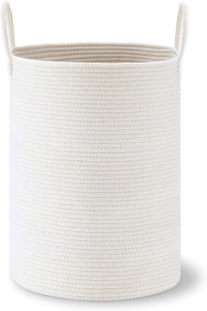 58L Tall Woven Laundry Basket Hamper, White Brown