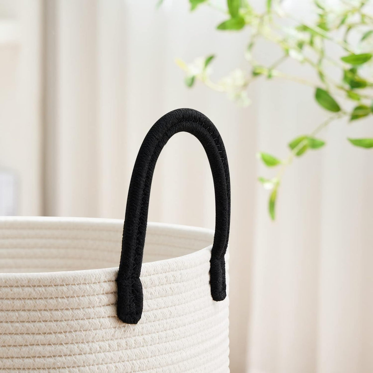 58L Tall Woven Laundry Basket Hamper, White Brown