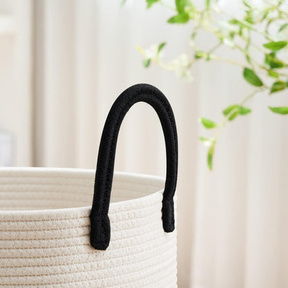 58L Tall Woven Laundry Basket Hamper, White Brown