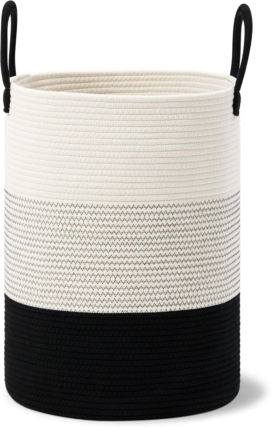 58L Tall Woven Laundry Basket Hamper, White Brown