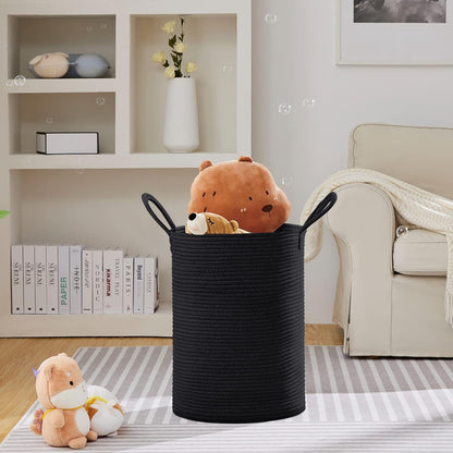 58L Tall Woven Laundry Basket Hamper, White Brown