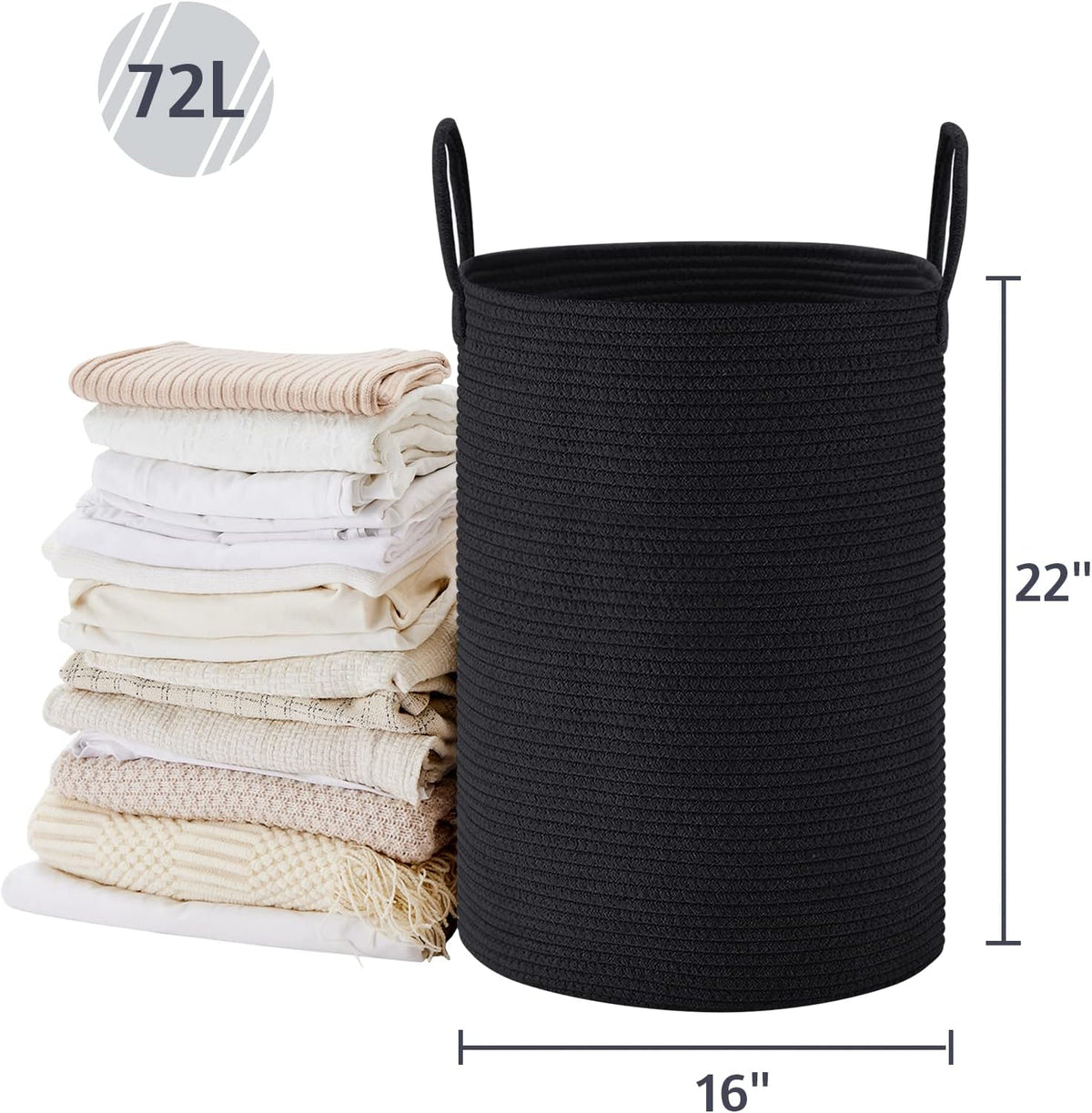 58L Tall Woven Laundry Basket Hamper, White Brown