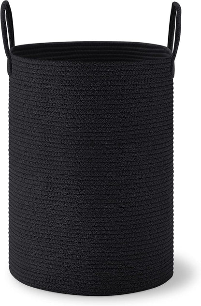 58L Tall Woven Laundry Basket Hamper, White Brown