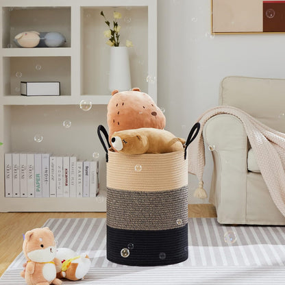 58L Tall Woven Laundry Basket Hamper, White Brown