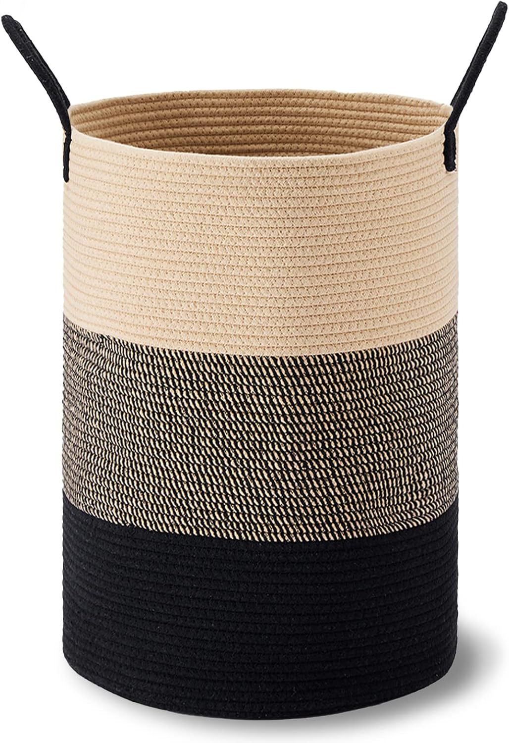 58L Tall Woven Laundry Basket Hamper, White Brown