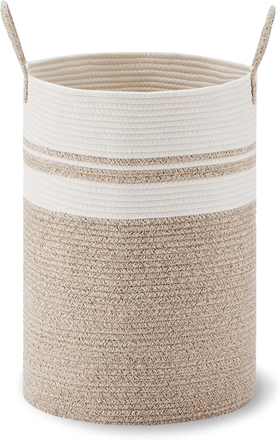 58L Tall Woven Laundry Basket Hamper, White Brown