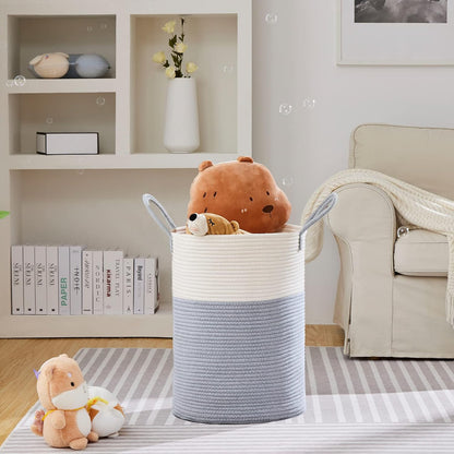 58L Tall Woven Laundry Basket Hamper, White Brown