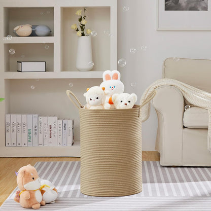58L Tall Woven Laundry Basket Hamper, White Brown